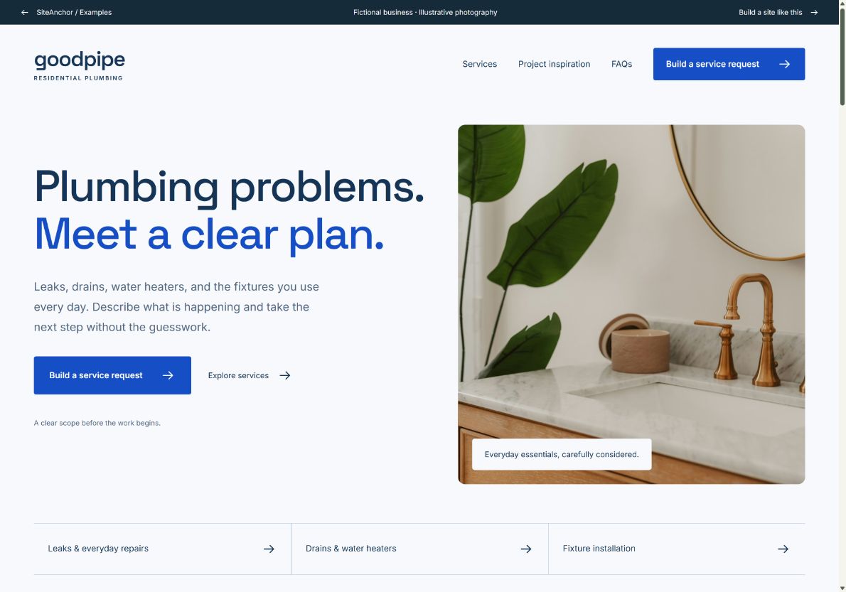 Goodpipe Plumbing website concept preview