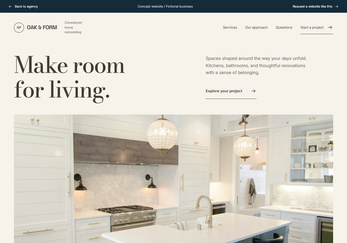 Oak & Form Remodeling website concept preview